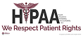 HIPAA logo with caduceus symbol, acronyms for Health, Insurance, Portability, Accountability, and text reading We Respect Patient Rights.