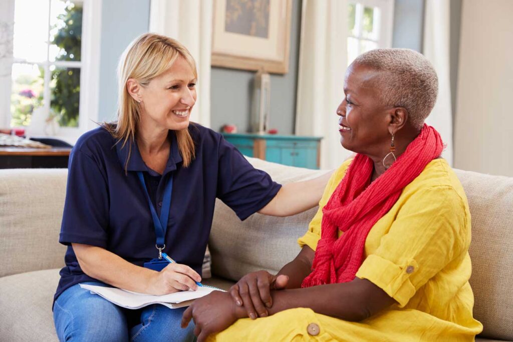 caregiver and patient talking