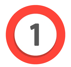A bold black number 1 centered inside a white circle, surrounded by a thick red border, representing Medicaid. The background is transparent.