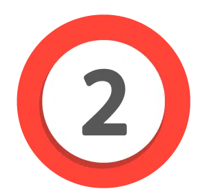 A bold gray number 2 is centered inside a white circle, which is surrounded by a thick red ring—resembling a medicaid emblem. The background is transparent.