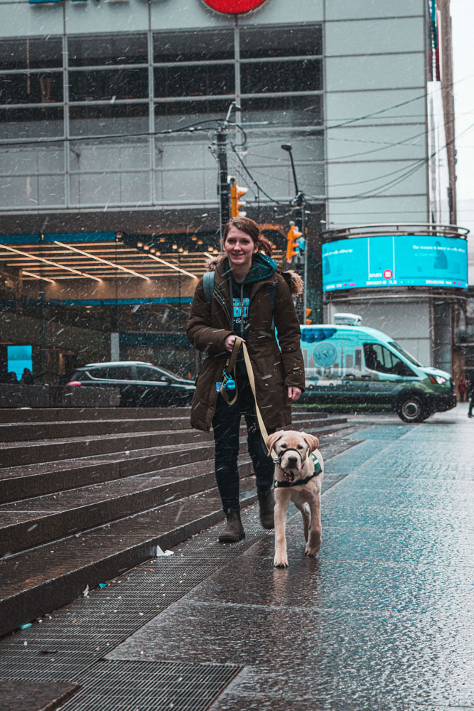 woman walking her dog