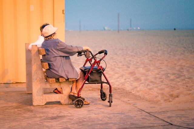 elderly couple at the beach