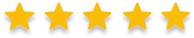 Five yellow stars are evenly spaced in a horizontal row on a light background, representing a five-star rating.