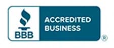 BBB Accredited Business logo in blue and white, featuring the BBB torch symbol on the left and the words ACREDITED BUSINESS on the right.