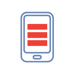 A simple illustration of a smartphone with three horizontal red bars on its screen, outlined in blue on a light gray background.